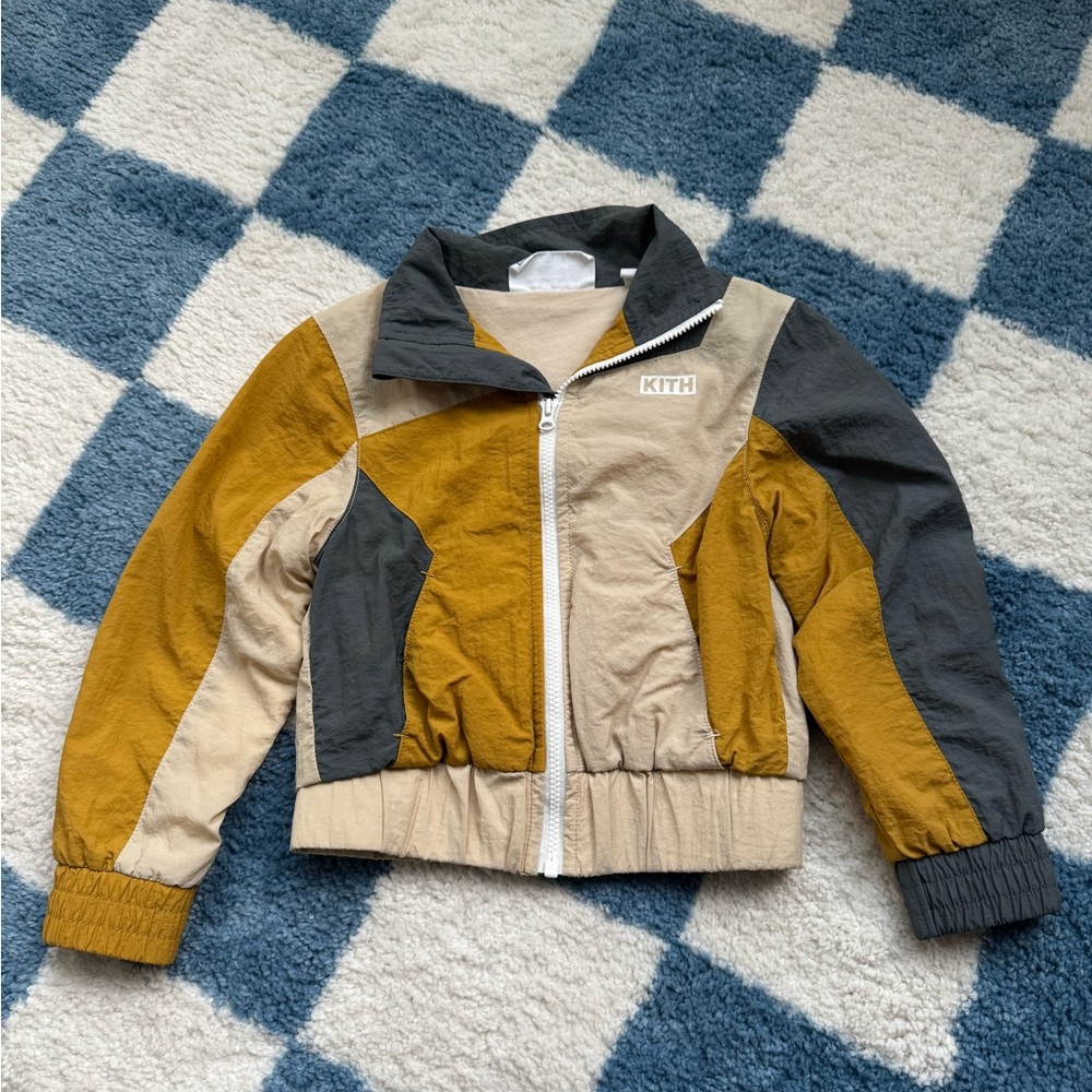 Kith Kids Colorblock Puffer Jacket in Mustard, Beige & Charcoal